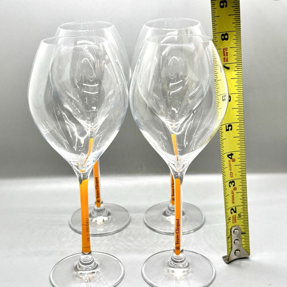 NEW Set Of 4 Veuve Cliquot Champagne Orange Branded Stems Glasses Tulip Flutes - Picture 9 of 10